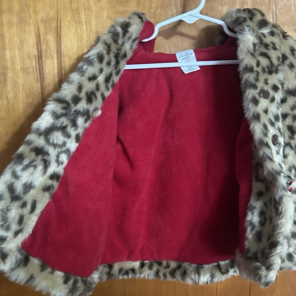 Girls Starting Out Size 24M Leopard Coat, Hooded‎ Pockets Faux Fur